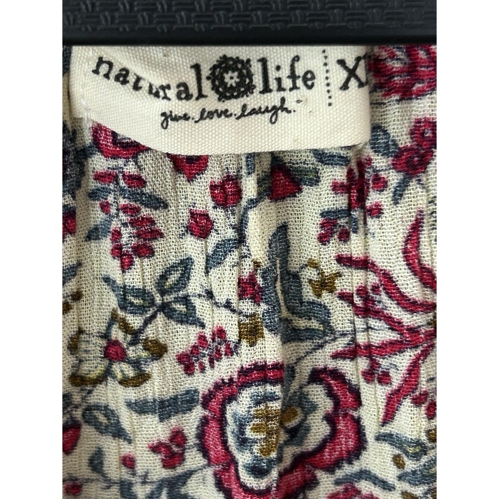 Natural Life Women's Midi Dress Floral Size XL Tassels Short Sleeve Spring Boho - Picture 3 of 11